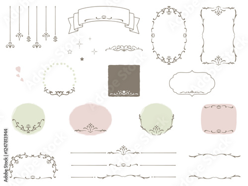 おしゃれでかわいい手描きのフレームやラインのイラスト素材セット