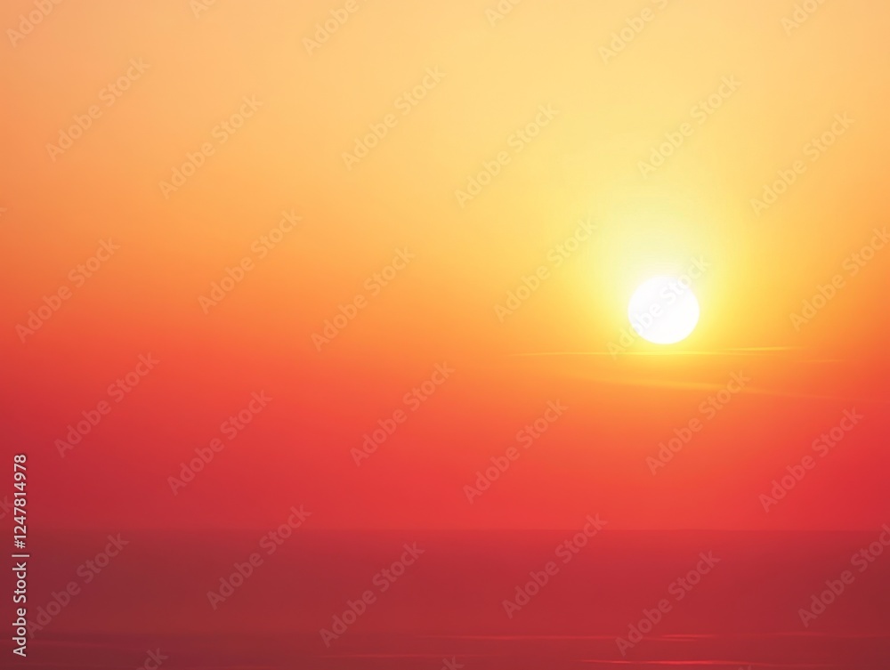 Ocean sunset, vibrant sky, sun, horizon, calm, summer, travel, background, design