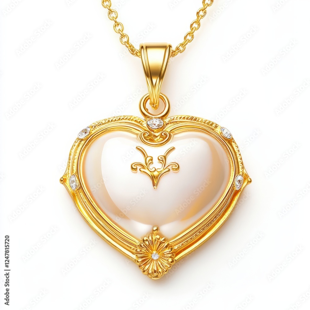 A small and elegant sweetheart pendant with a gold heart and tiny embellishments A small and elegant sweetheart pendant with a gold heart and tiny embellishments
