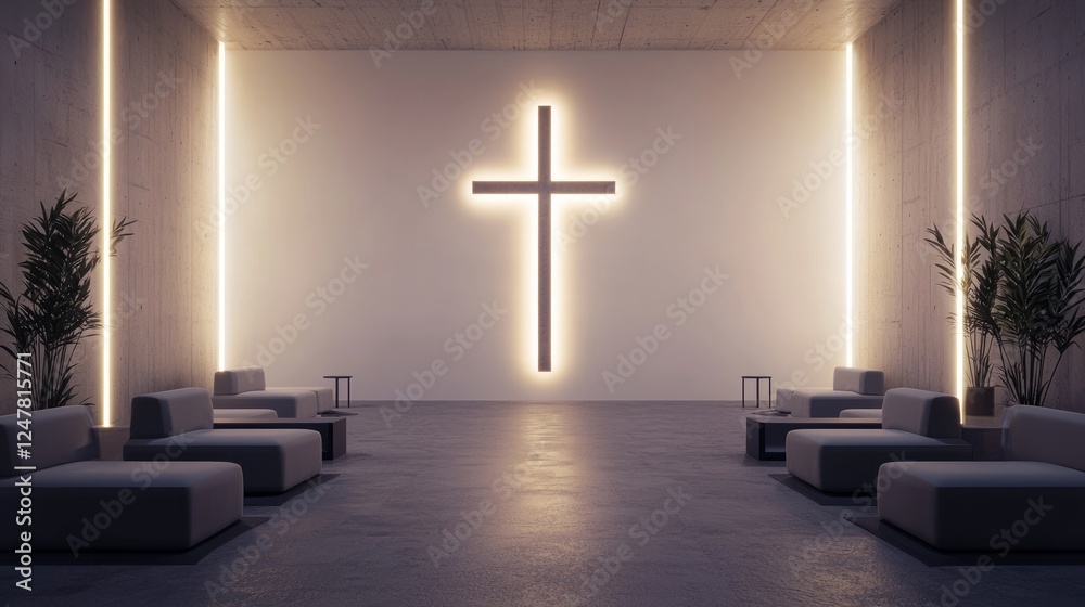 Naklejka premium Serene Glow of a Modern Sanctuary with Soft Lighting and Comfort