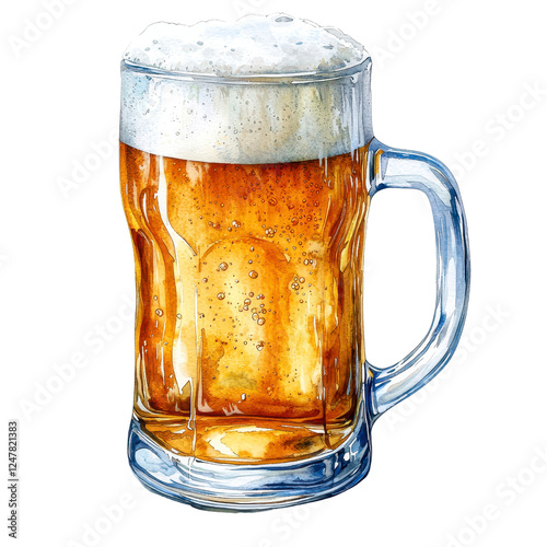 Refreshing Glass of Golden Beer with Foamy Head on White Background