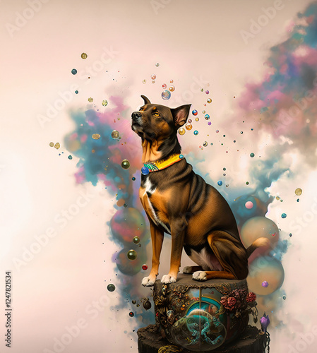  A dog sitting looking up