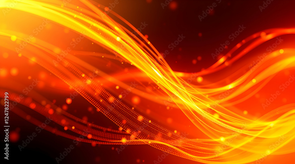 Obraz premium A wave of energy flowing gracefully across a dark background. Abstract Gold Waves. Abstract golden wave of particles on dark background.