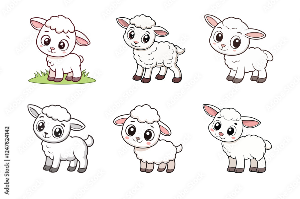 Obraz premium A Bundle of Cute Baby Lamb Vector Cartoon Illustrations Easter Day
