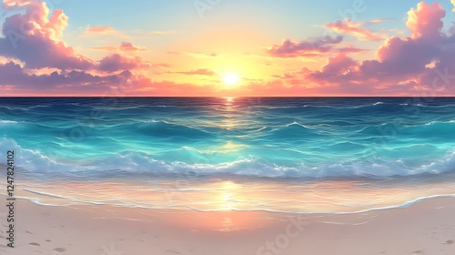 Serene Sunset Beach Scene With Gentle Waves