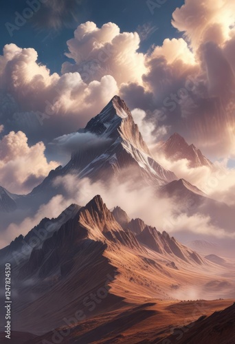 Dust-filled clouds shrouding a mountain range, sky, particulate