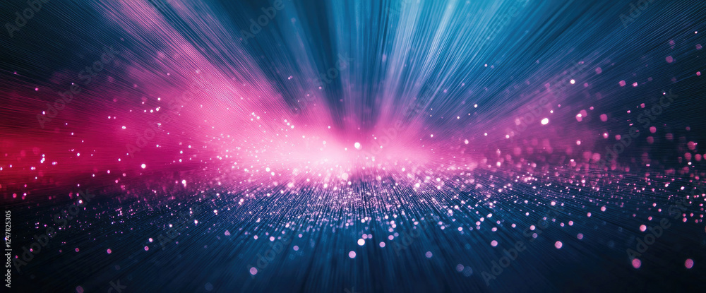 Fototapeta premium Vibrant Pink and Blue Light Rays with Floating Particles Background