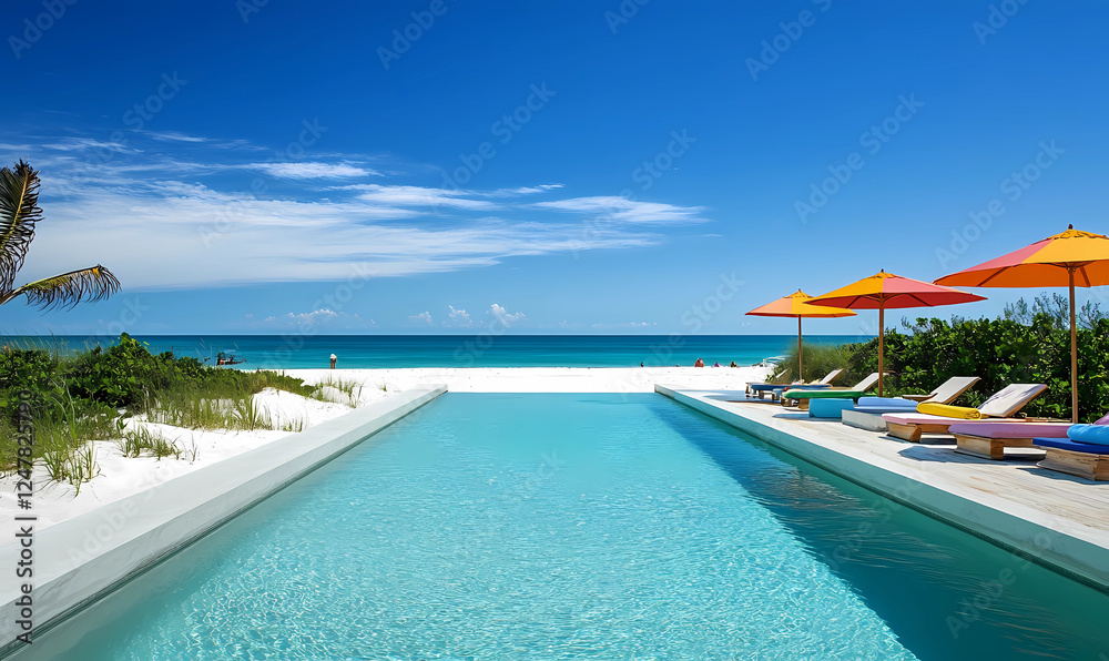 Fototapeta premium Serene Pool with Shimmering Aqua Blue Water, Creating a Relaxing and Peaceful Oasis for Tranquil Escapes