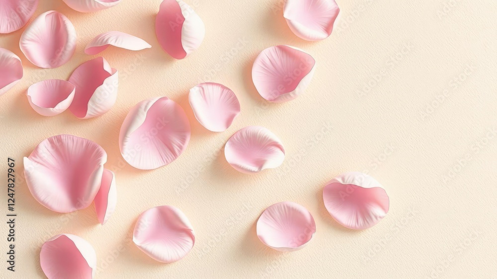 Fototapeta premium Elegant pale pink rose petals on a textured cream background, organic feel, earthy tones