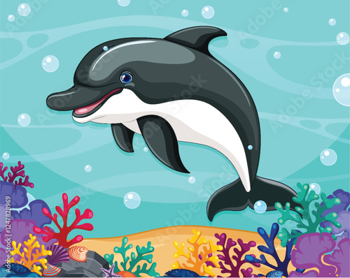 Playful Dolphin in Vibrant Coral Reef