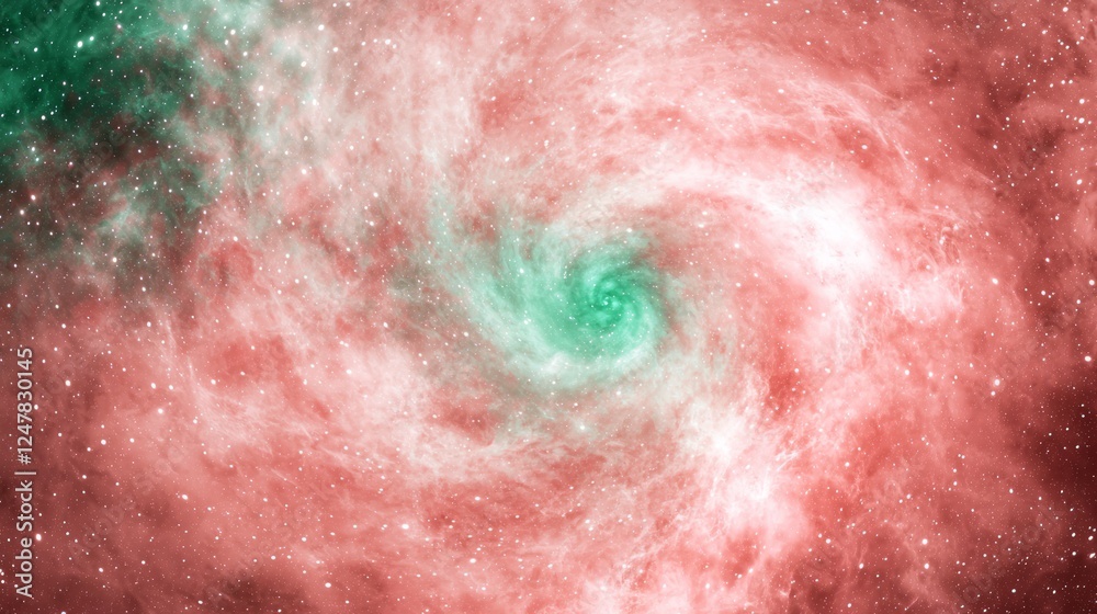 Fototapeta premium Cosmic Elegance: Vibrant Swirl of Bubblegum Pink and Emerald Green Galaxy - Ultra-Detailed Cinematic Image