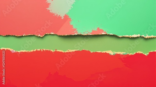 Wallpaper Mural Torn paper with red and green layers creating a textured abstract background. The edges are rough and organic. Concept of contrast and creativity. Ai generative Torontodigital.ca