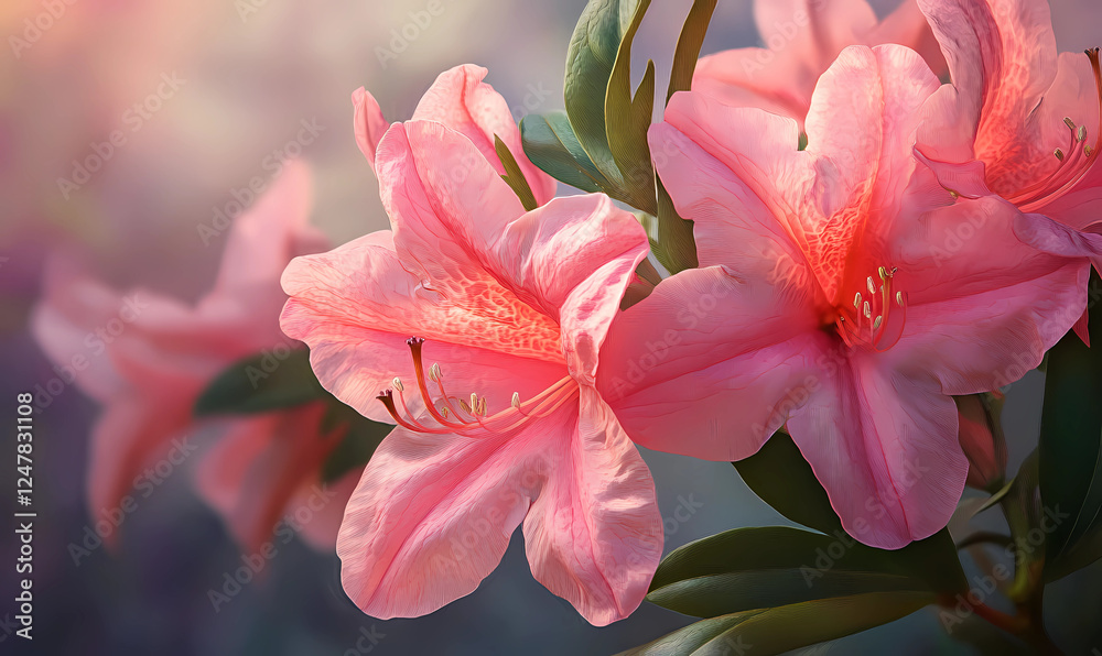 Fototapeta premium Bright Pink Azalea with Lifelike Texture and Radiant Highlights, Showcasing the Vibrancy of Nature’s Beauty