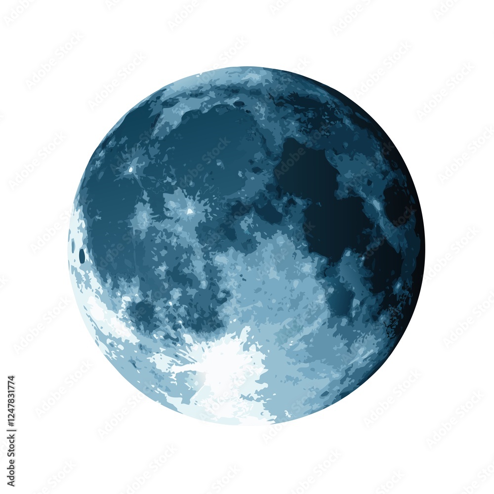 A blue moon is shown against a white background. full moon A blue moon is shown against a white background. full moon