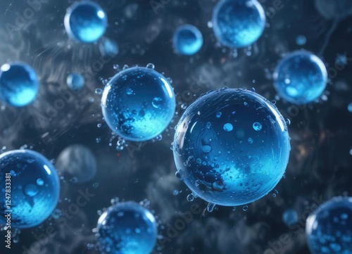 Wallpaper Mural Ethereal misty atmosphere with numerous blue serum oil bubbles textures background, bluehues, blueresinbubble, dreamlike Torontodigital.ca