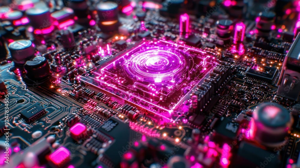 Fototapeta premium Futuristic circuit board glowing processor