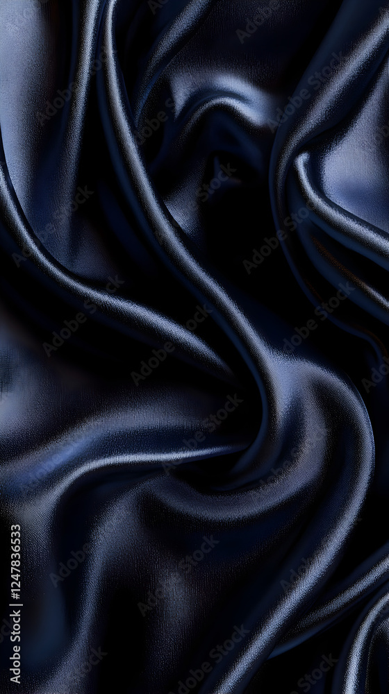 Fototapeta premium Elegant Satin Silk Fabric Texture in Deep Blue with Smooth Folds and Luminous Background