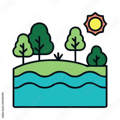 Tranquil river landscape illustration