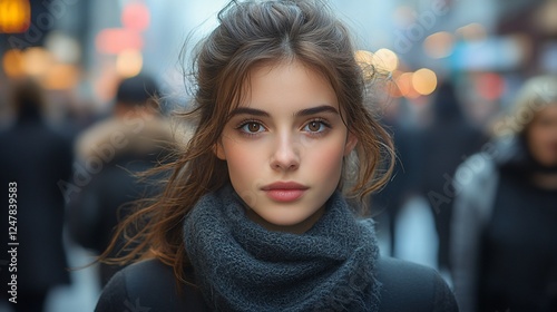 Wallpaper Mural young woman stands out in the crowd of people, surrounded by others who appear to be lost or dis Grove but she is focused and determined Torontodigital.ca