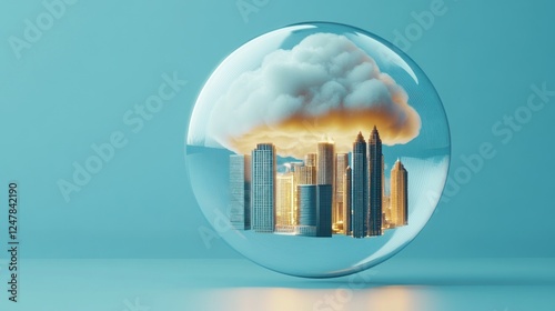 Wallpaper Mural Cityscape protected by cloud in glass sphere; data security concept Torontodigital.ca