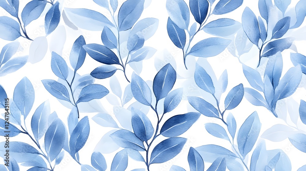 Fototapeta premium Watercolor Blue Leaves Botanical Pattern Design