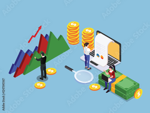Financial Analysis and Investment Growth 3d isometric vector illustration