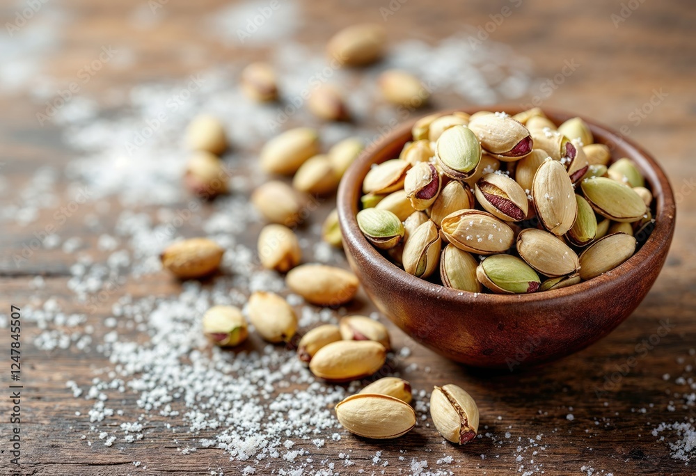 salty nuts of roasted pistachio on an old wooden table