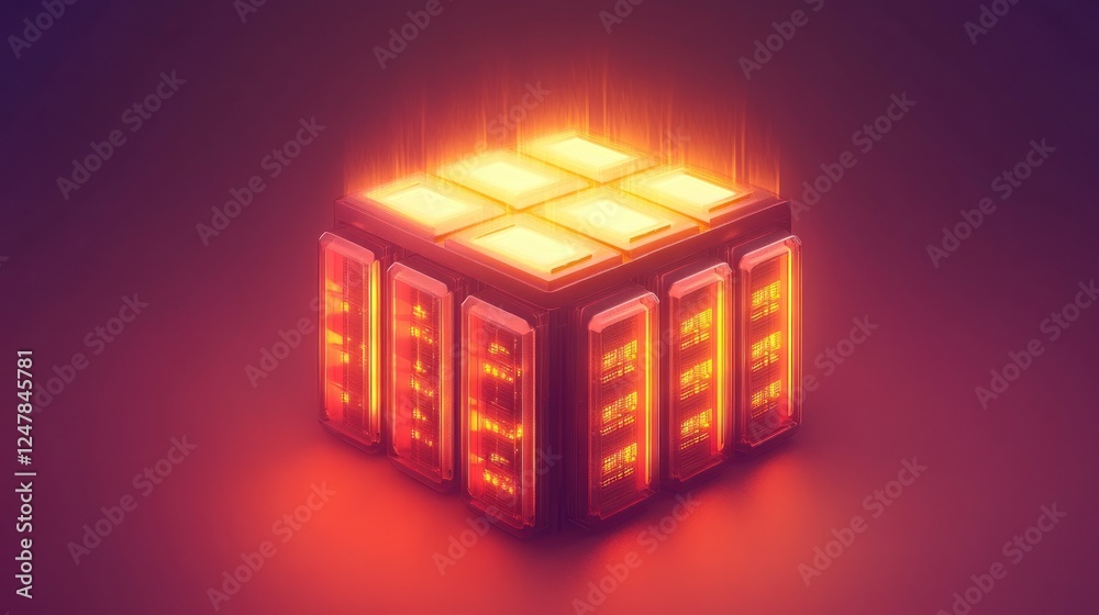 Obraz premium Glowing server cube data center energy futuristic