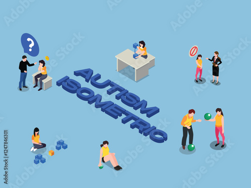 Representing Autism Awareness and Social Interaction Challenges 3d isometric vector illustration