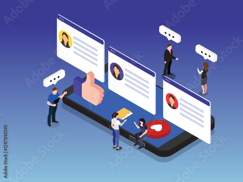 Social Media Networking and Digital Communication 3d isometric vector illustration