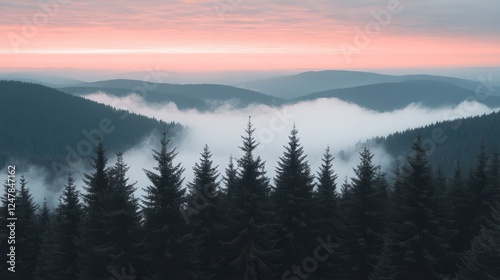 Misty Mountain Panorama Sunrise Scenic View Nature Photography
