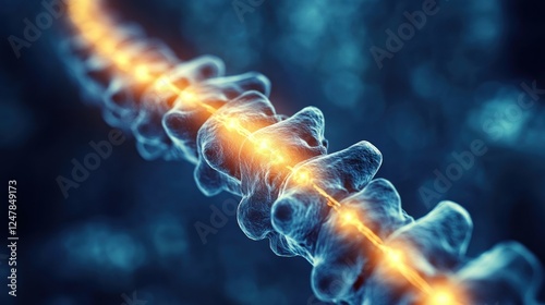 Illuminated spine, neural pathway, microscopic view,  medical research, healthcare