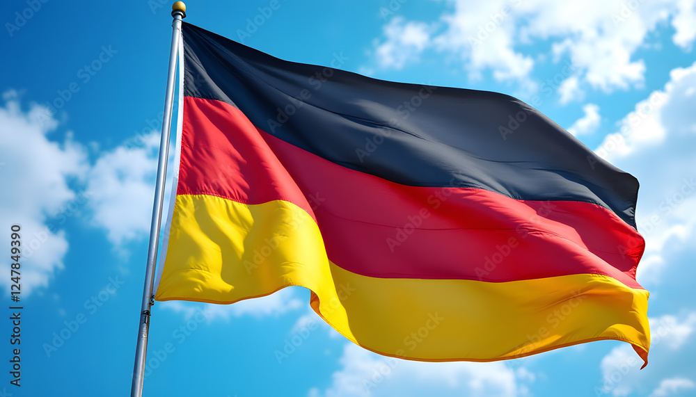 German Flag Waving in a Clear Blue Sky German Flag Waving in a Clear Blue Sky
