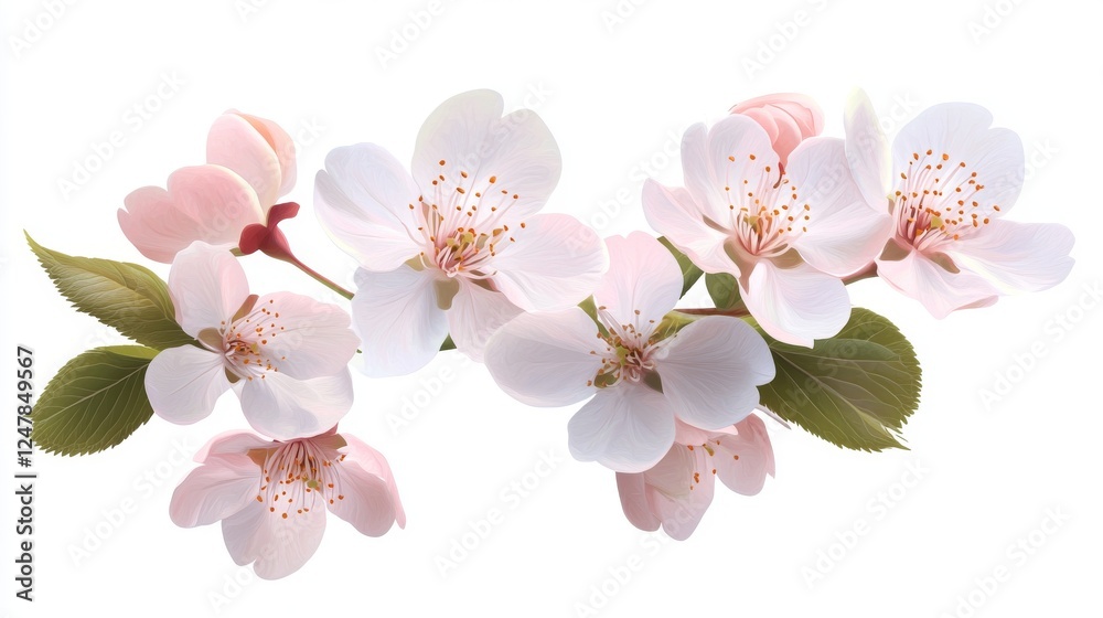 16121056 24 24.A beautiful sakura bouquet with realistic flowers, featuring carefully detailed stamens, pastel pink petals, and smooth green leaves, isolated on a pristine white background. 16121056 24 24.A beautiful sakura bouquet with realistic flowers, featuring carefully detailed stamens, pastel pink petals, and smooth green leaves, isolated on a pristine white background.