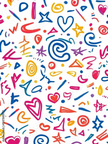 Colorful Hand-Drawn Doodles on White Background for Creative Design