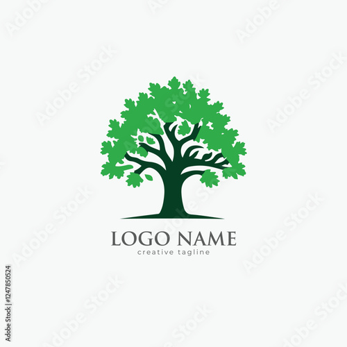 Oak tree logo, green tree, eco, forest, trees, root, organic, leaf, nature, green logo template