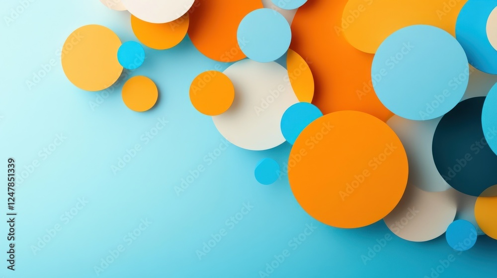 Colorful circles overlapping on blue background, design element