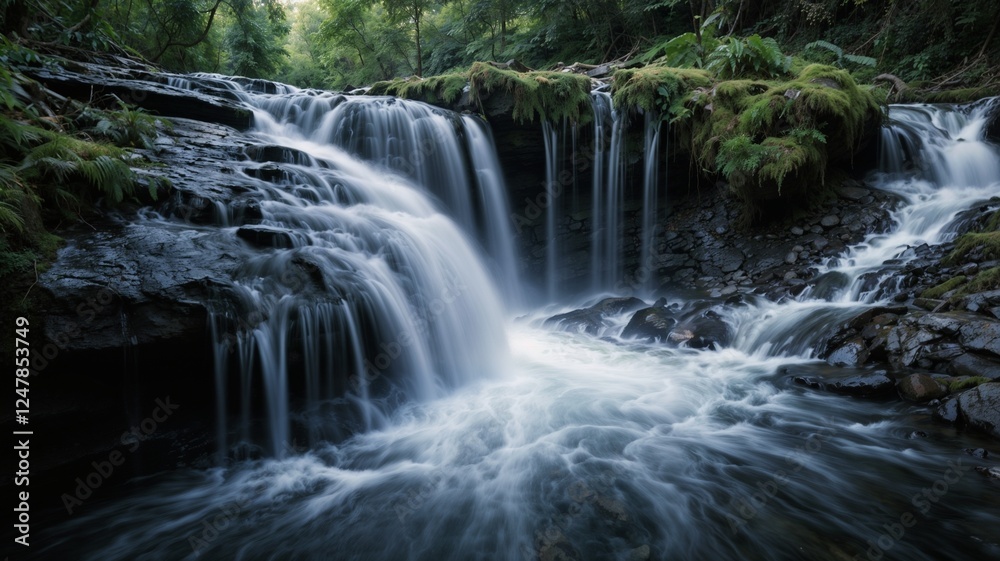 A flowing waterfall, transforming into galaxies as it cascades, represents inner vision, emotions, and universal connection. A flowing waterfall, transforming into galaxies as it cascades, represents inner vision, emotions, and universal connection.