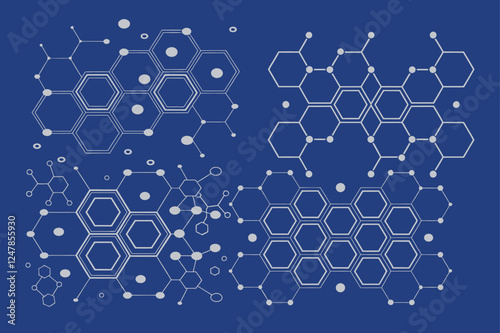  Futuristic Hexagonal Molecular Technology Abstract Vector Background.