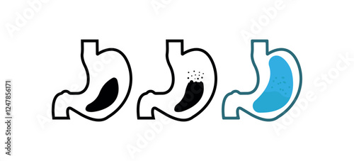 Minimalist Stomach Icon Set, Digestive System Graphic for Medical Use. Digestive System Outline Icons, Black and White Health Care Medical Illustration.