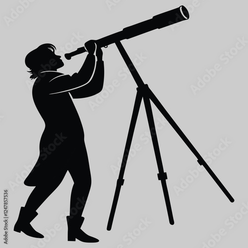 a man adjusting a telescope silhouette vector design art and illustration