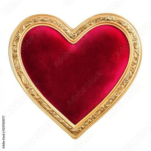 A heart-shaped picture frame ornament with a soft velvet texture and a gold edge