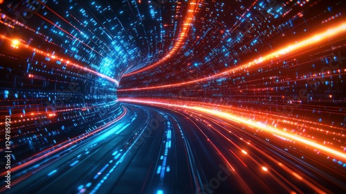 Wallpaper Mural Futuristic digital highway tunnel, data stream, glowing lines Torontodigital.ca