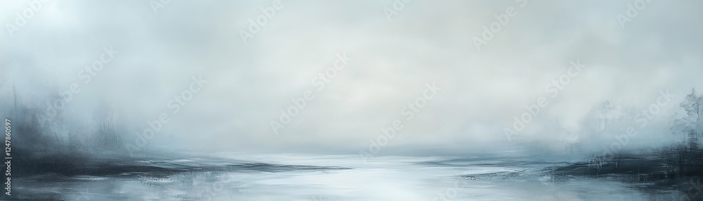 Fototapeta premium A serene landscape featuring a tranquil body of water reflecting soft, muted colors beneath a cloudy sky. The peaceful scenery evokes calmness and a sense of nature's beauty.