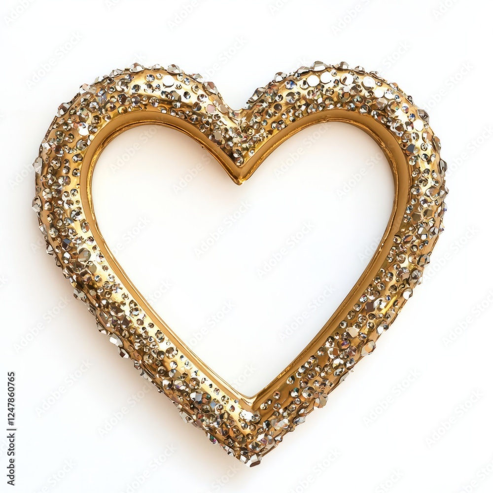 Obraz premium A heart-shaped picture frame with a metallic gold finish and tiny crystals