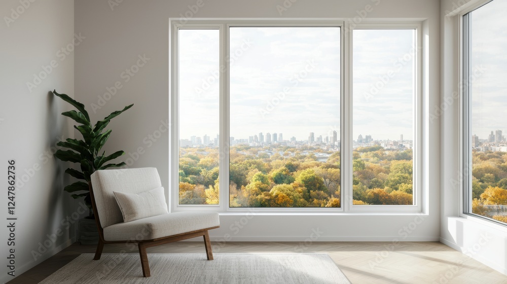 Bright Modern Living Room with Large Windows and Scenic View Bright Modern Living Room with Large Windows and Scenic View