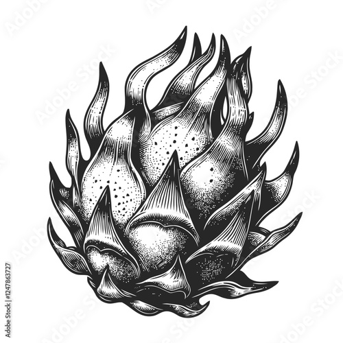 engraving drawing of a Dragon fruit