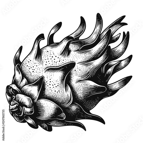 engraving drawing of a Dragon fruit