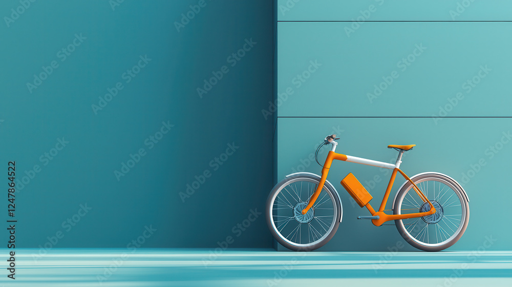 Fototapeta premium futuristic electric bike with sleek design, vibrant orange accents, and minimalist background