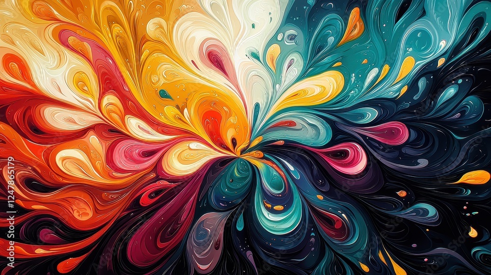 A vibrant abstract swirl of colors, blending and contrasting in a dynamic display, evoking energy and creativity.